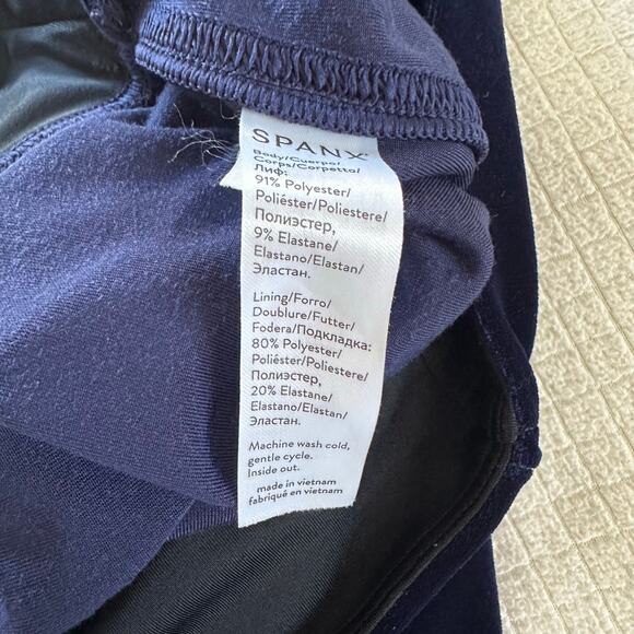 Spanx Womens Rich Navy Velvet Leggings Velour Holiday Party Stretch Size Medium - Picture 9 of 9